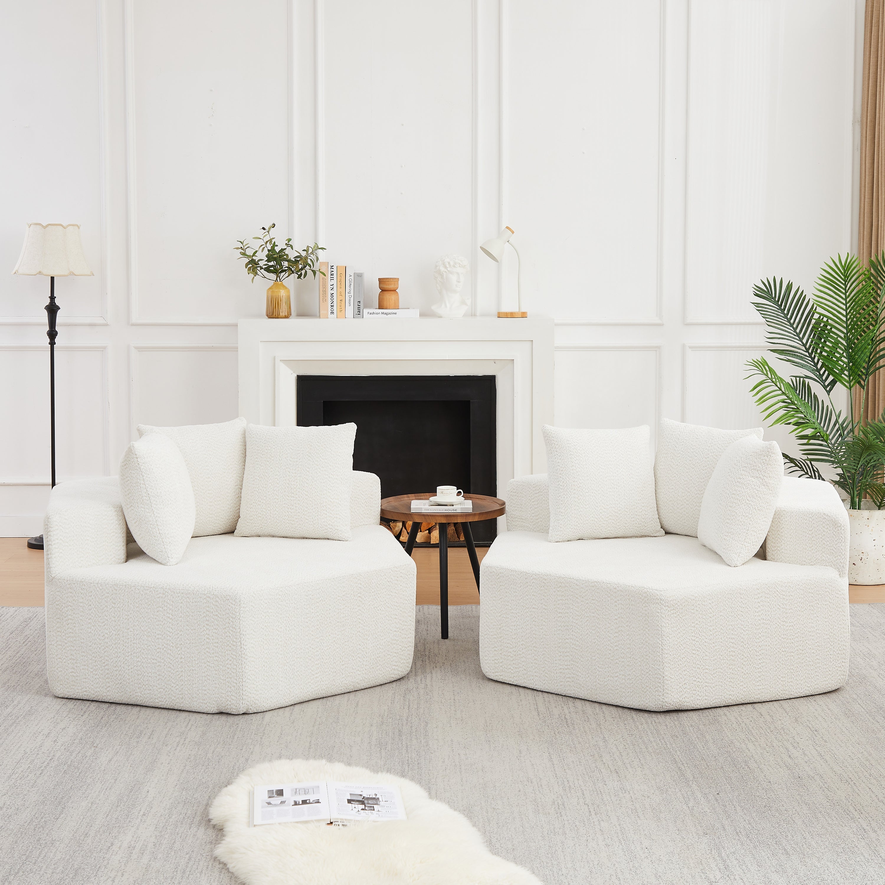 54-inch Modern-style hexagonal single lounge chair, featuring versatile arrangements and a modular design; this chenille-upholstered sofa is ideal for lounges, game rooms, living rooms, and bedrooms.