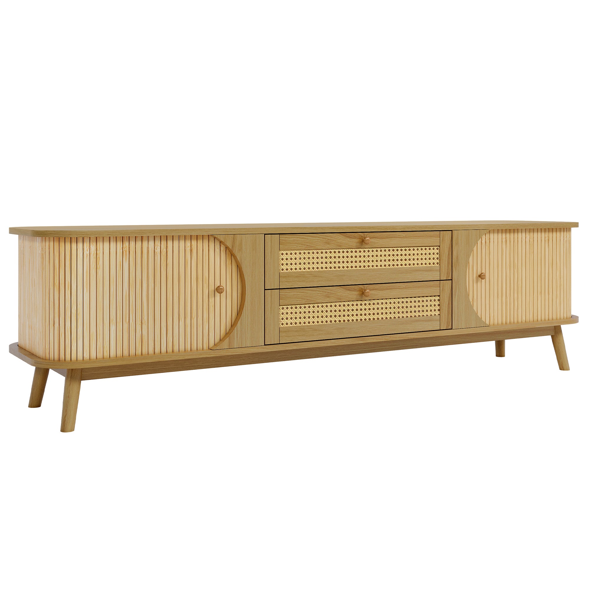 Solid wood leg detail on farmhouse TV stand