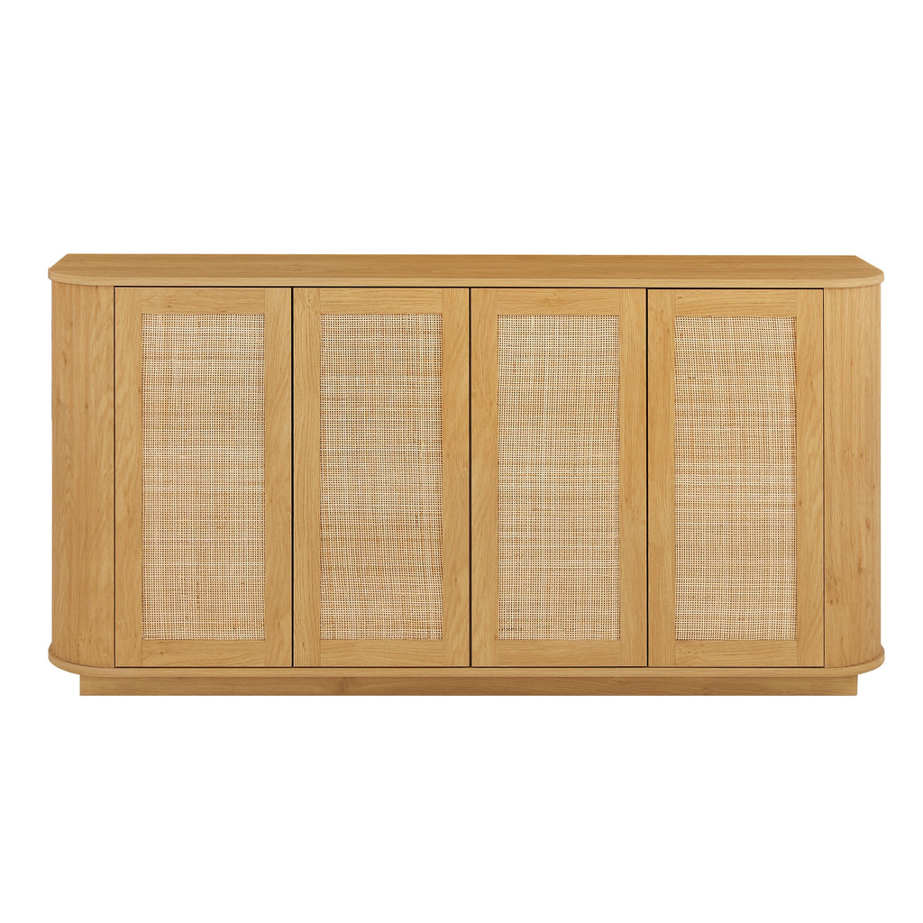 Natural wave TV stand with rattan doors — front view