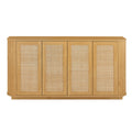Natural wave TV stand with rattan doors — front view