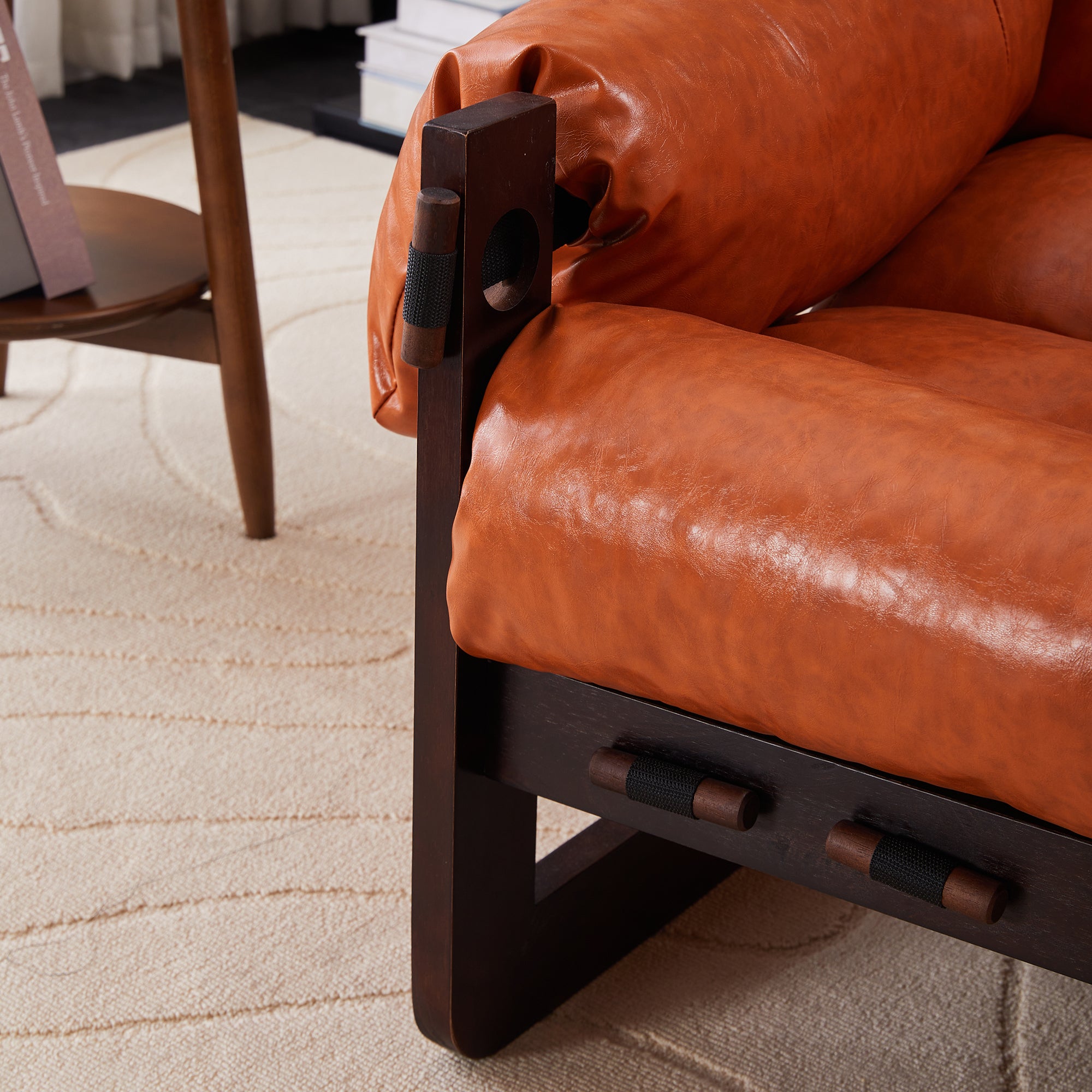 Orange oil-wax leather chair removable cushion cover