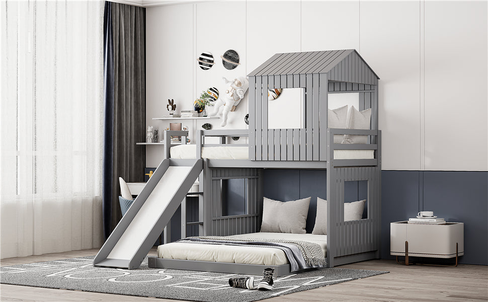 Gray playhouse loft bunk bed dimension and assembly reference