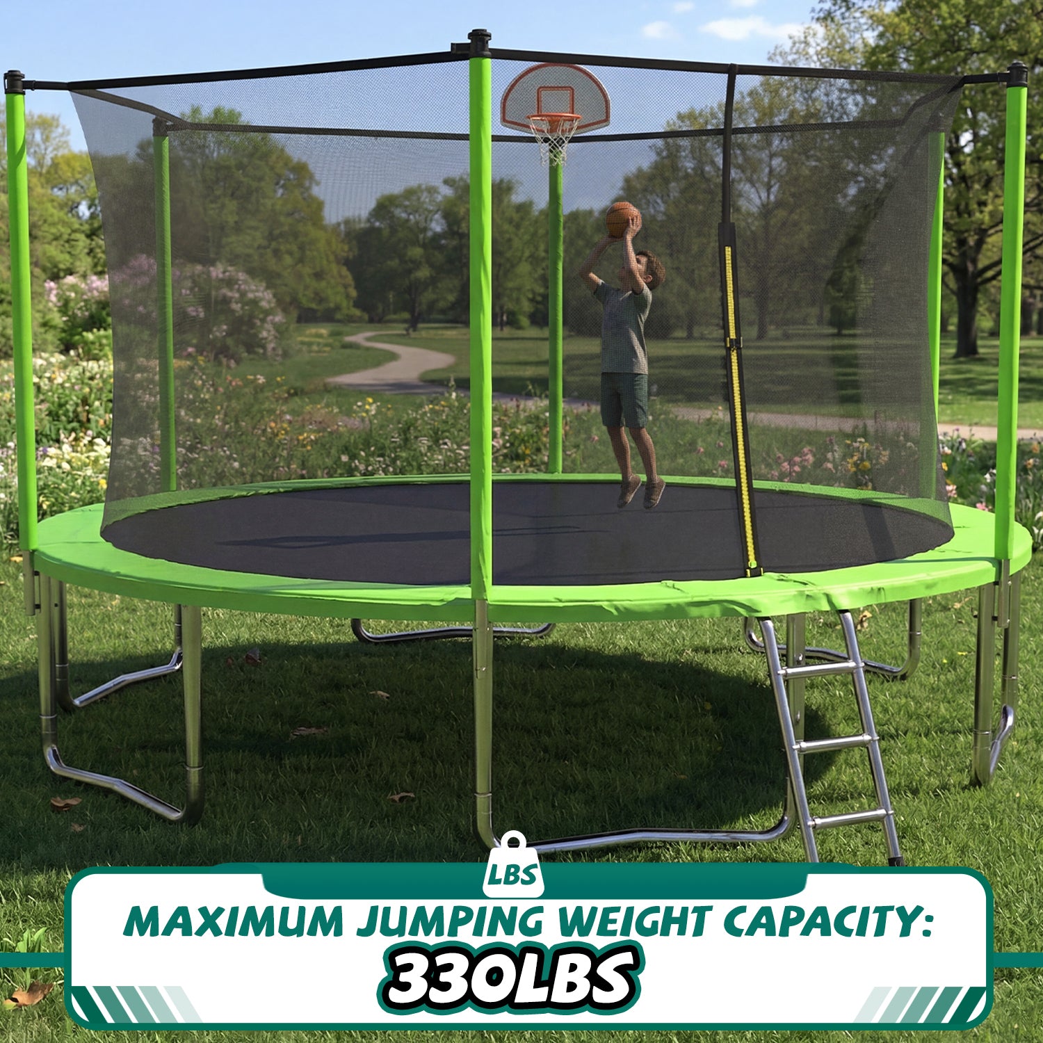 Kids trampoline PE safety net and foam pole padding detail