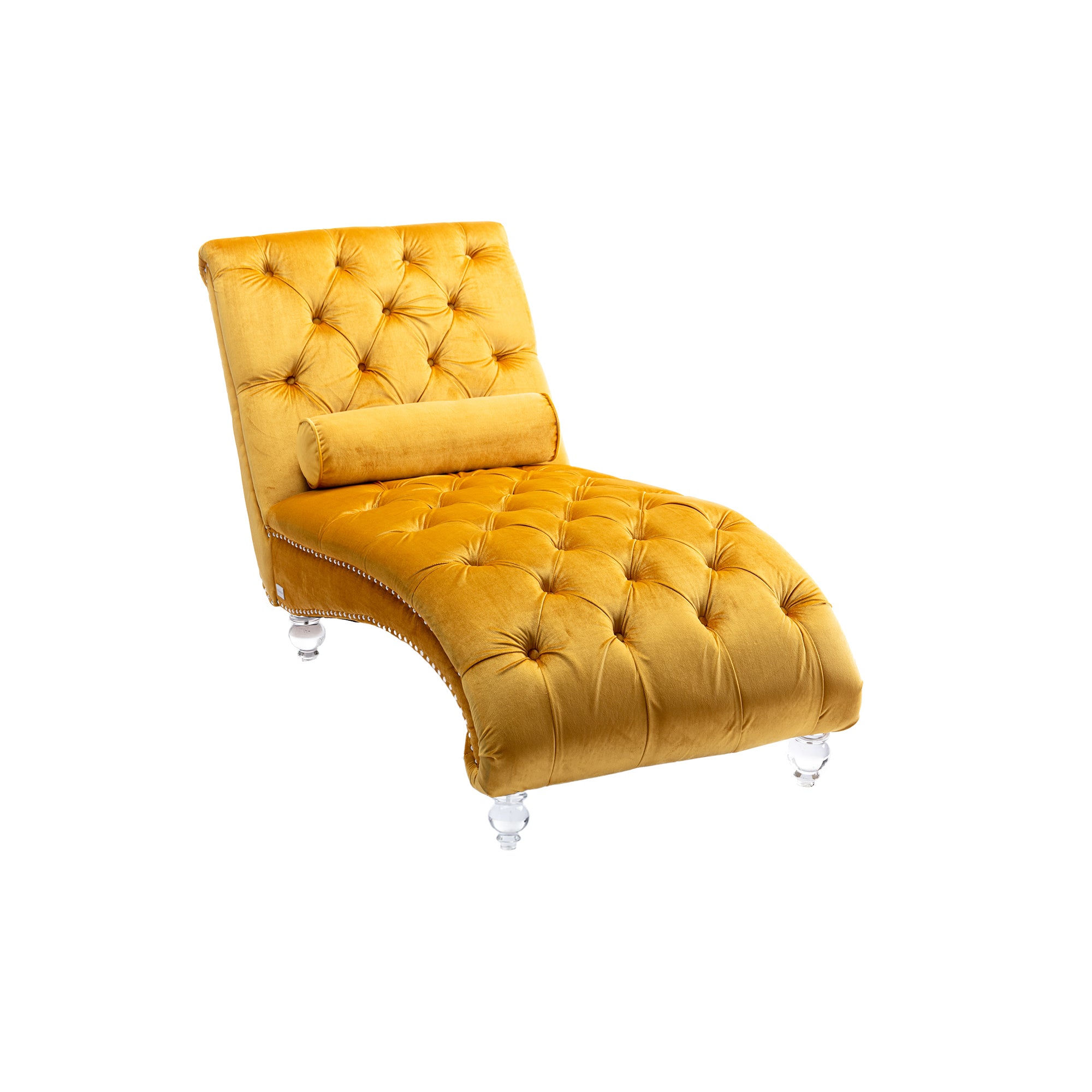 Mustard velvet chaise lounge — front view