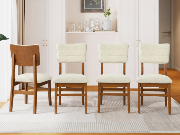 Upholstered Dining Chairs Set of 4, Ergonomic Mid-Century Modern Dining Chairs with Sturdy Rubberwood Frame, Non-Slip Kitchen Chairs for Dining Room,Kitchen, Cafe, Gray+Brown
