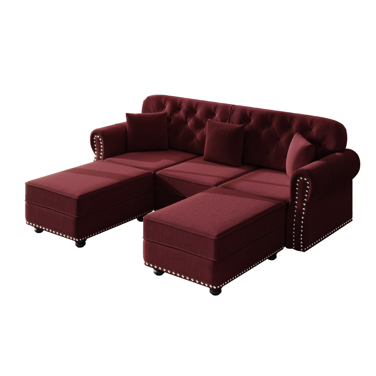 82.6'Upholstered Velvet Sofa with Nailhead Trim and Rolled Armrests,Mid-Century Modern Chesterfield Sofa with Button Tufted,Includes 3 Pillows,Burgundy