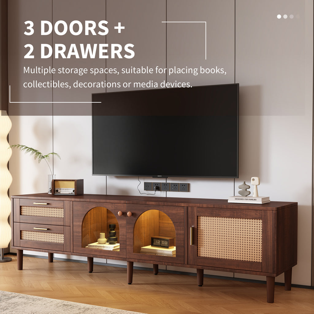 Rattan TV cabinet interior storage detail