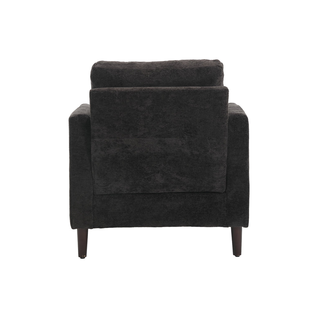 Black chenille armchair seat cushion close-up