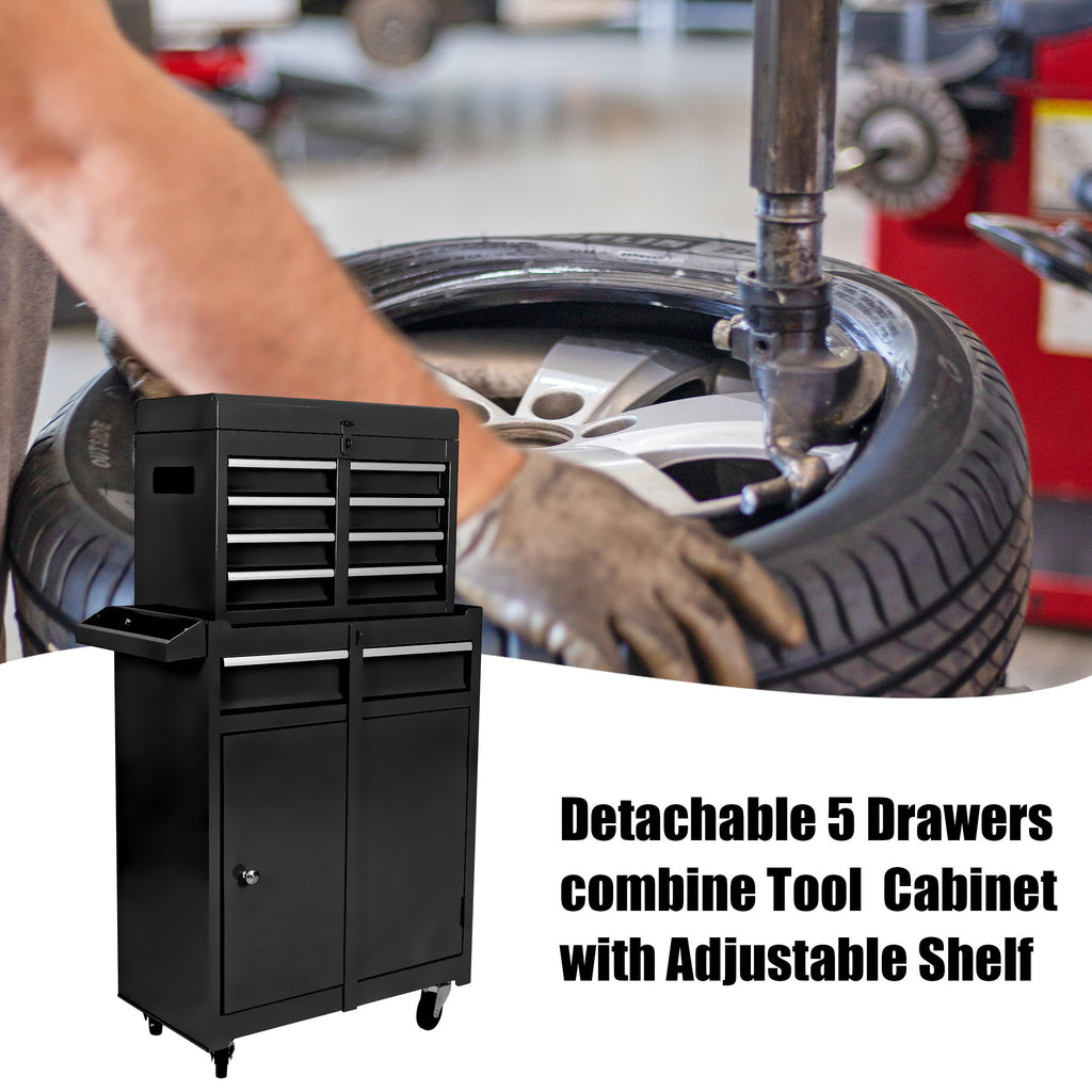 Five-drawer tool chest open drawers detail
