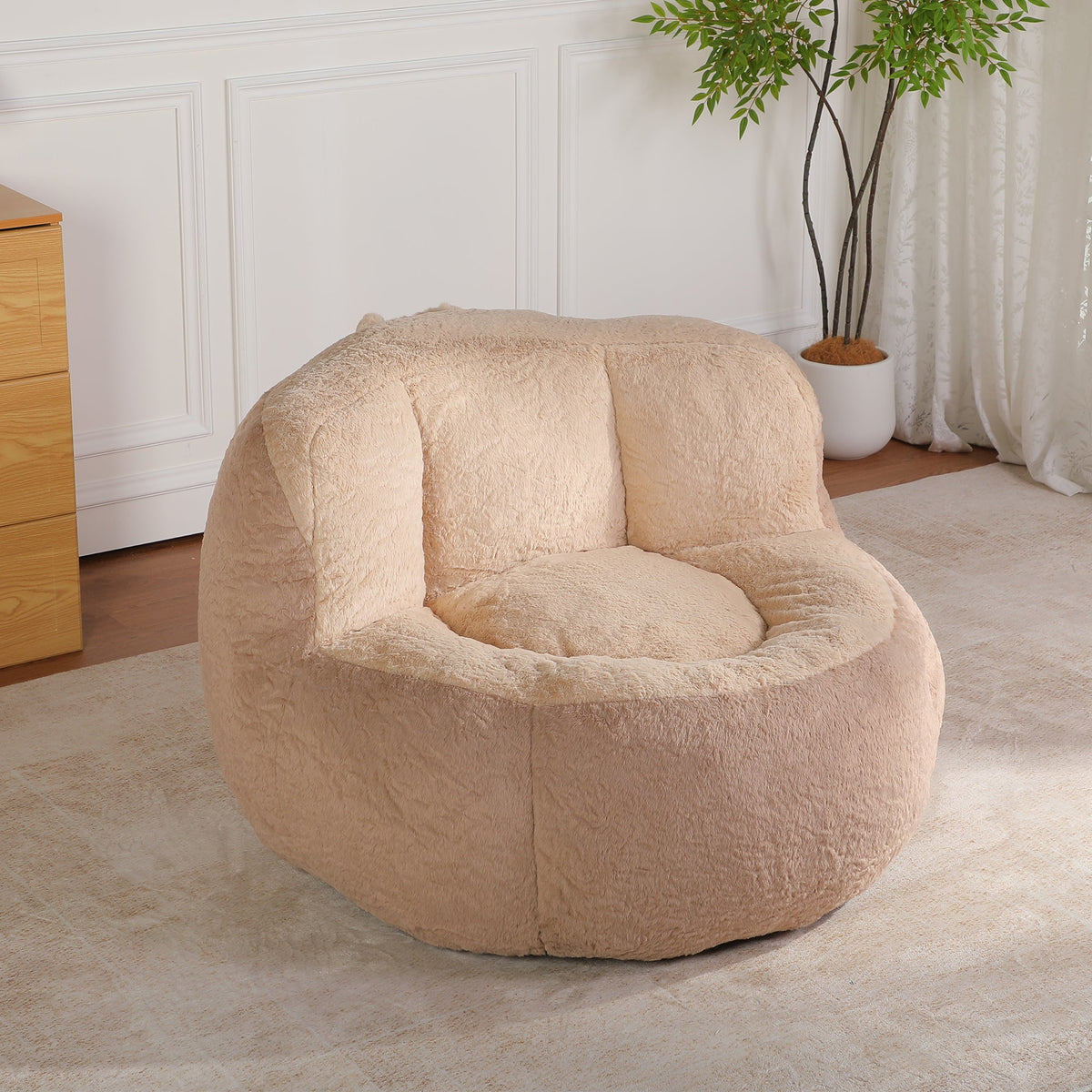 Oversized Bean Bag Chairs,Multicolor Faux Fur Couch Filled with Shredded Sponge,Large Lounger Sofa For Living Room,No Assembly Required , Pink+White+Purple