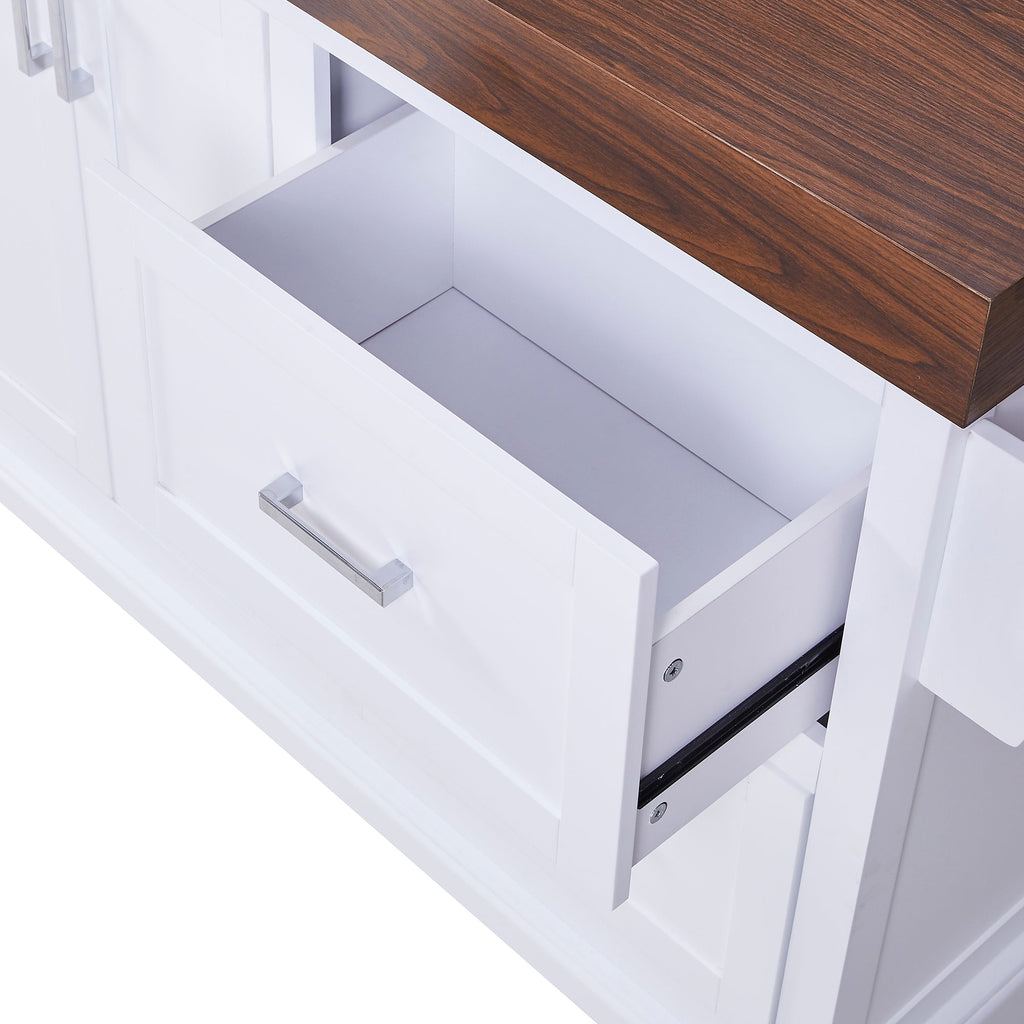 K&K 53' Large Kitchen Island with 3.5' Thick Desktop, Spice and Towel Racks, Rolling Kitchen Island with Storage on 5 Wheels, 2 Extra-large Drawers, for Home, Kitchen, Dining Room, Black