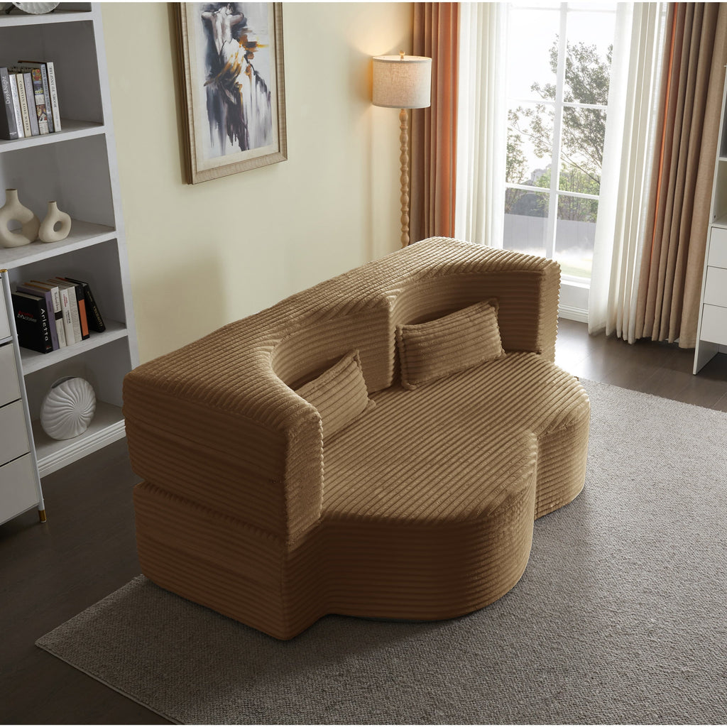 Modern Floor Sofa with 2 Pillows, Convertible Plush Corduroy Foam-Filled Sleeper Sofa Bed,15 ' Full Size Folding Mattress for Living Room, Guest Bed, no assembly required, Light Grey