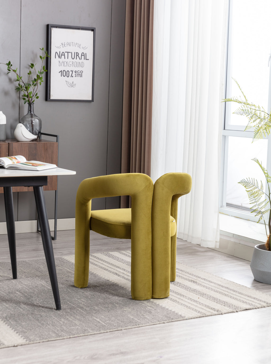 Pair of olive velvet chairs side by side
