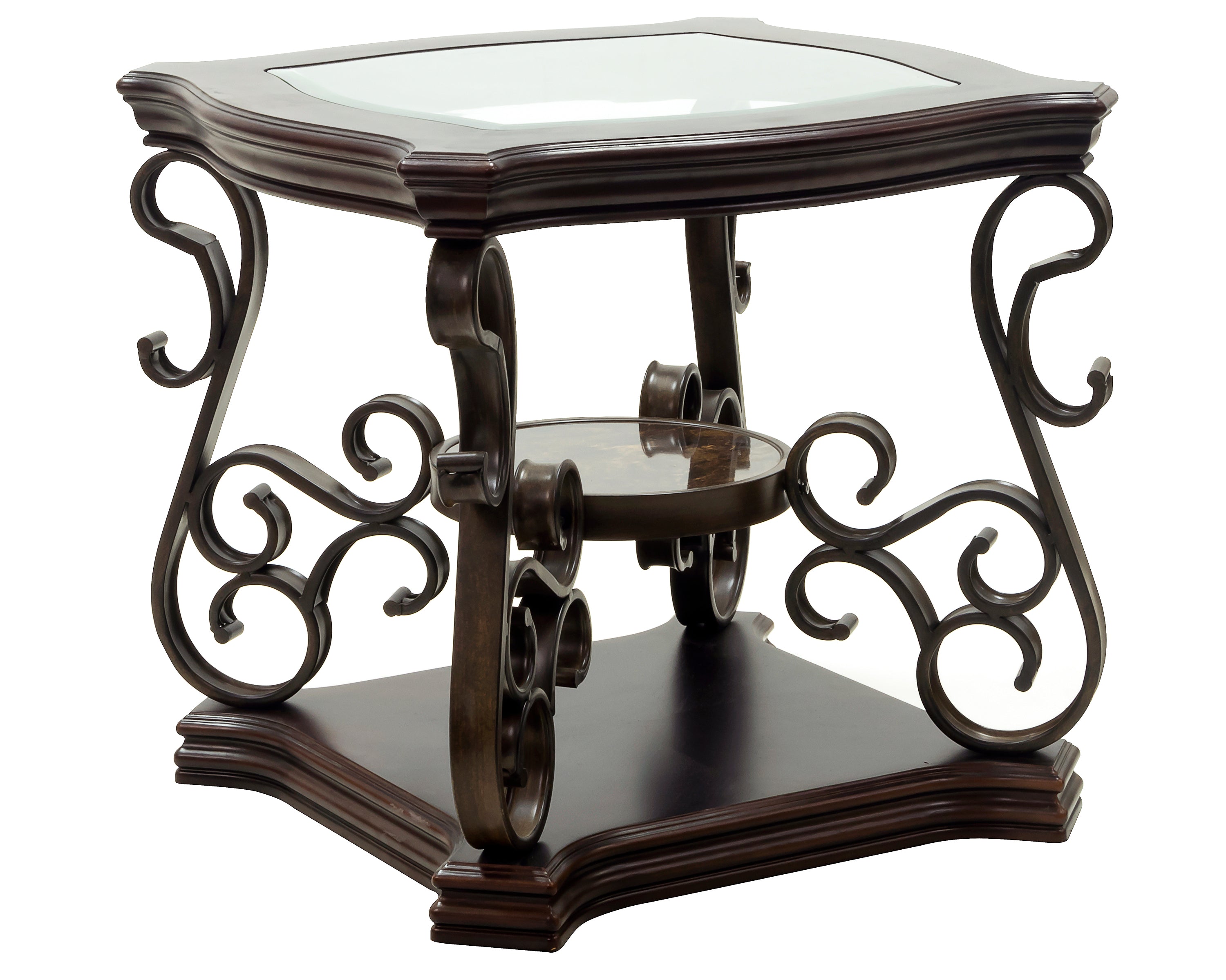 Glass-top end table marble shelf decorative display surface