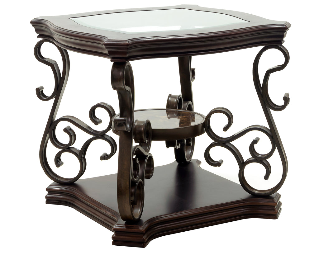 Glass-top end table living room beside sofa placement