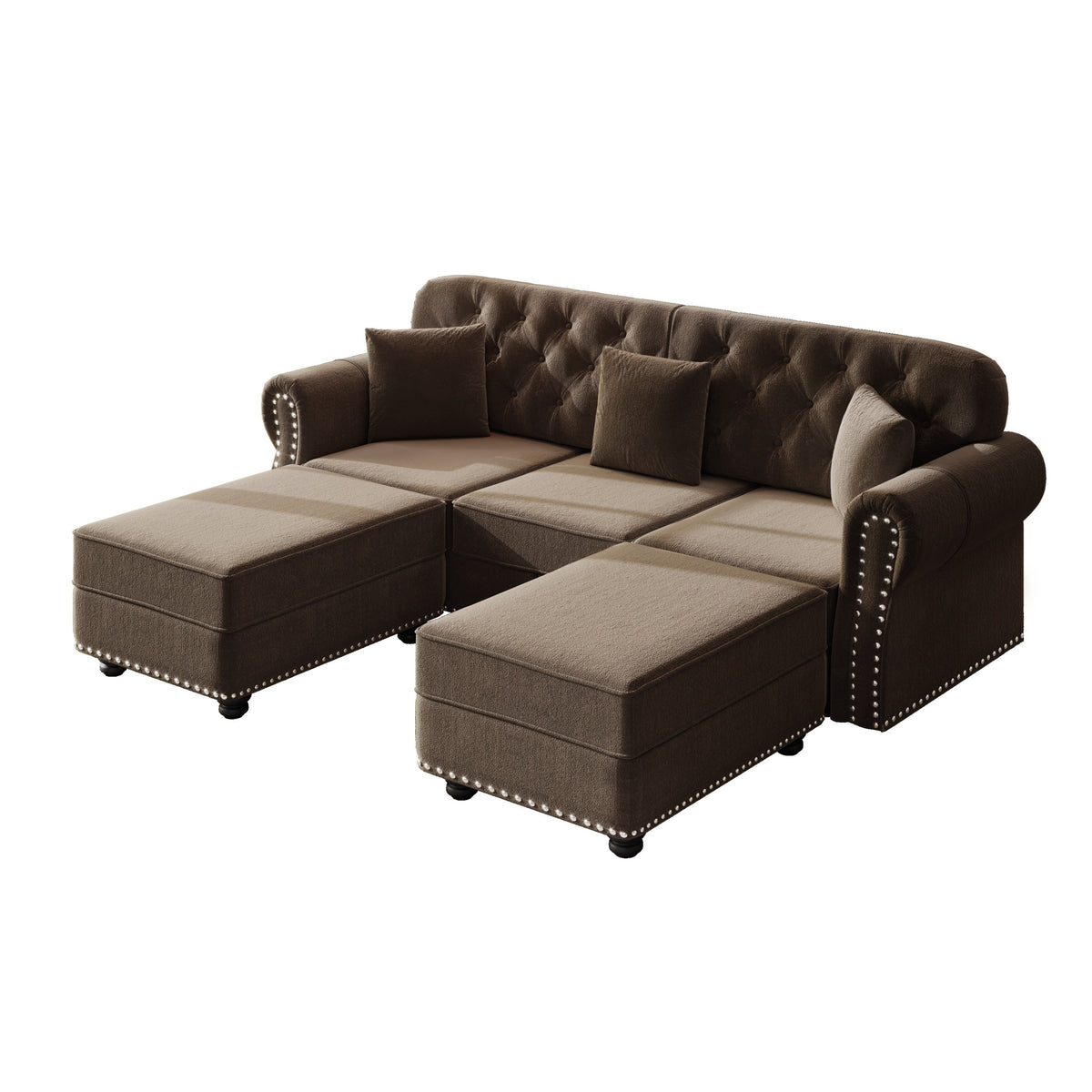 82.6'Upholstered Velvet Sofa with Nailhead Trim and Rolled Armrests,Mid-Century Modern Chesterfield Sofa with Button Tufted,Includes 3 Pillows,Burgundy