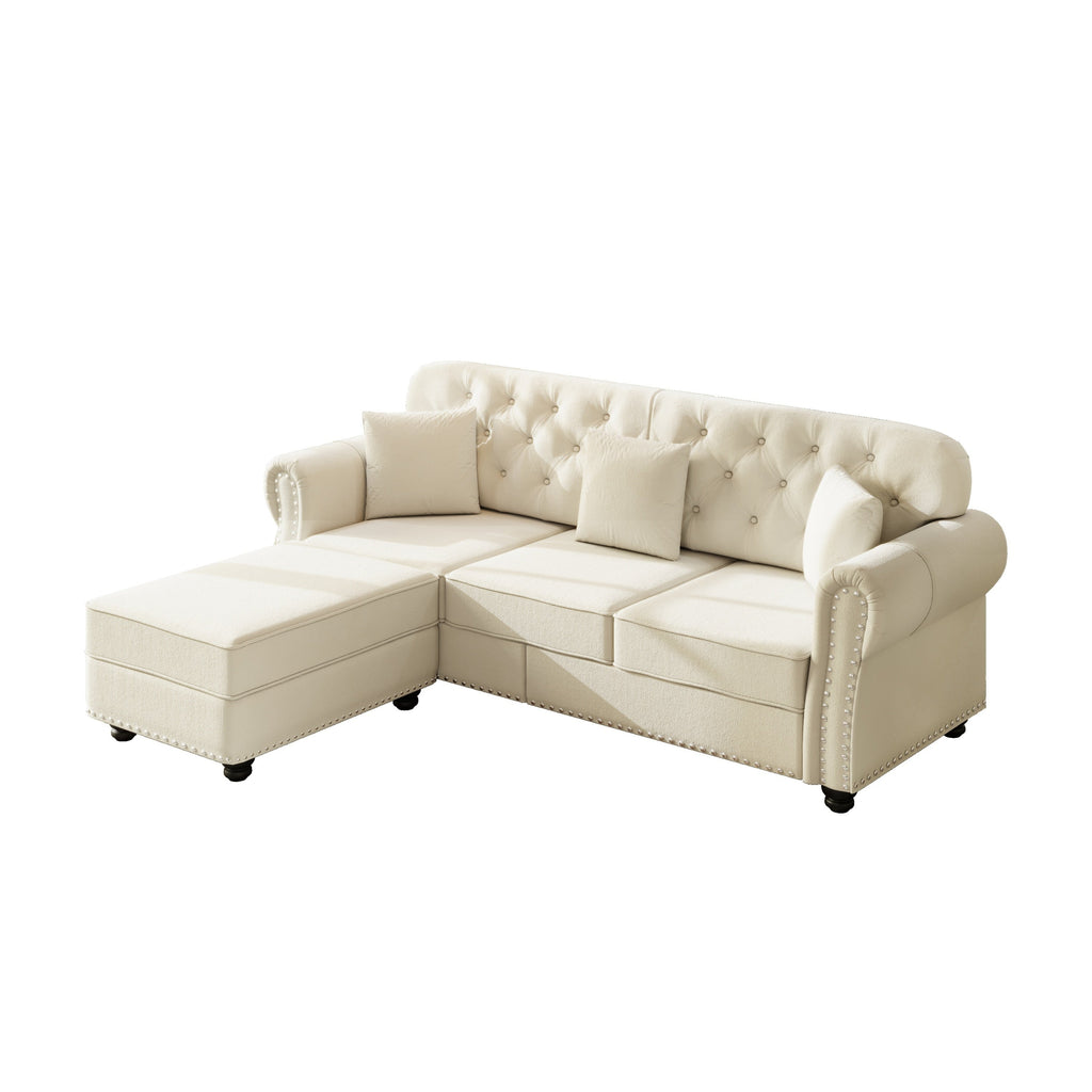 82.6'Upholstered Velvet Sofa with Nailhead Trim and Rolled Armrests,Mid-Century Modern Chesterfield Sofa with Button Tufted,Includes 3 Pillows,Burgundy