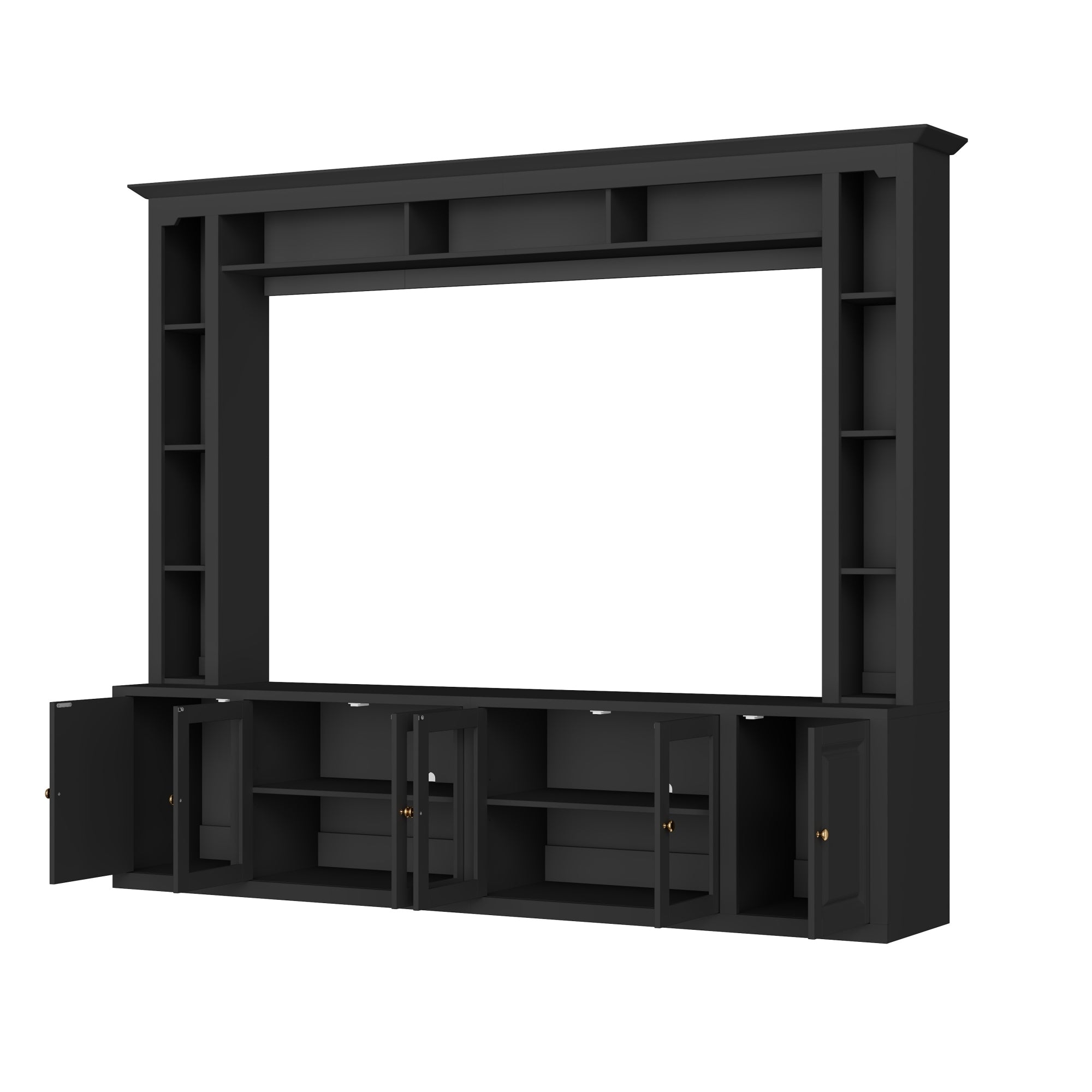 Entertainment center bookshelf and display cabinet storage layout