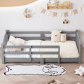 Twin Montessori Floor Bed with Slats and Safety Guardrails, Solid Wood Floor Bed with Fence and Without Door, Easy Assemble Montessori Bed for Girls and Boys, Gray