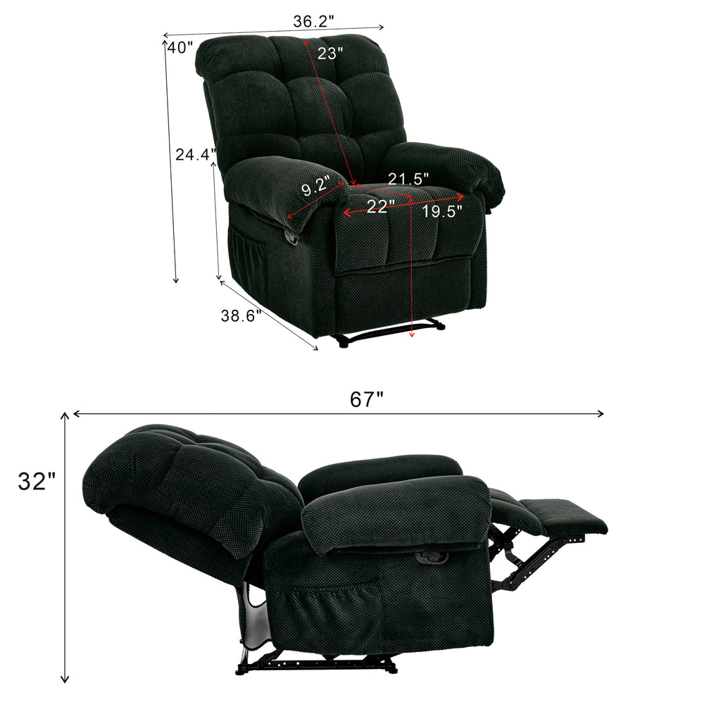 Overstuffed dark gray recliner in living room setting