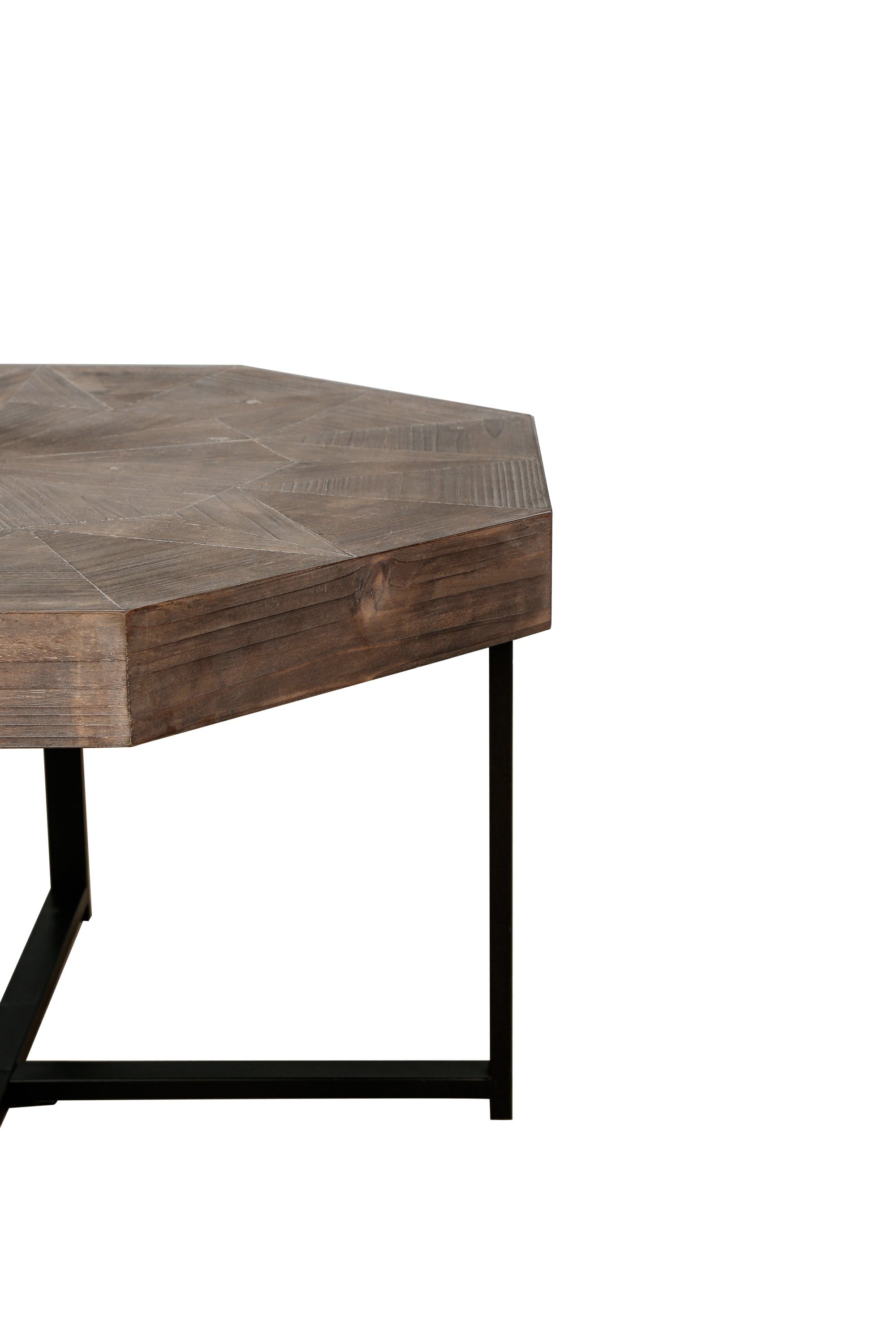Antique brown octagonal coffee table beside seating area