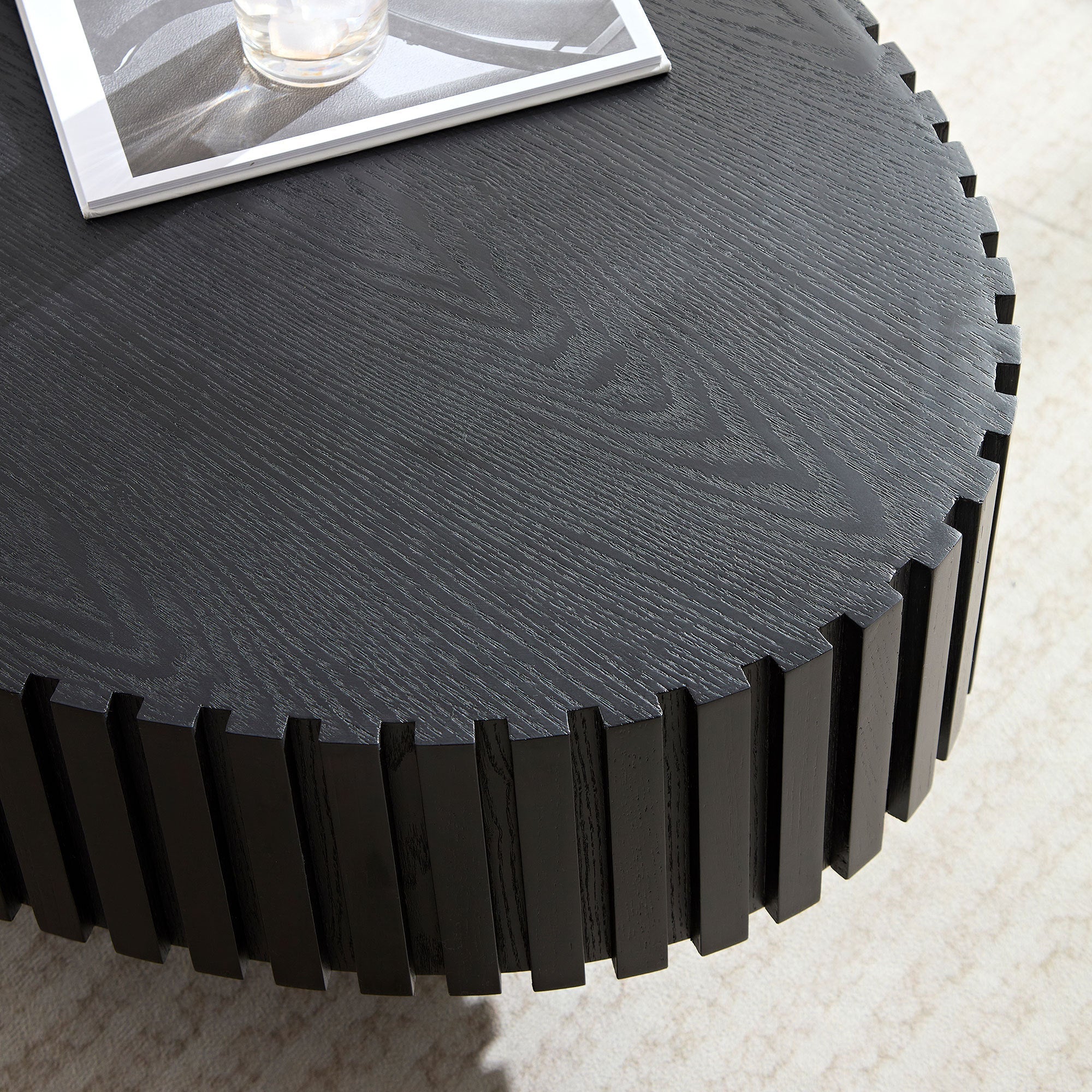 Oval Drum Coffee Table with Pedestal Base — Modern Handcraft Design