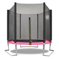 8ft outdoor kids trampoline with pink and black safety enclosure — front view