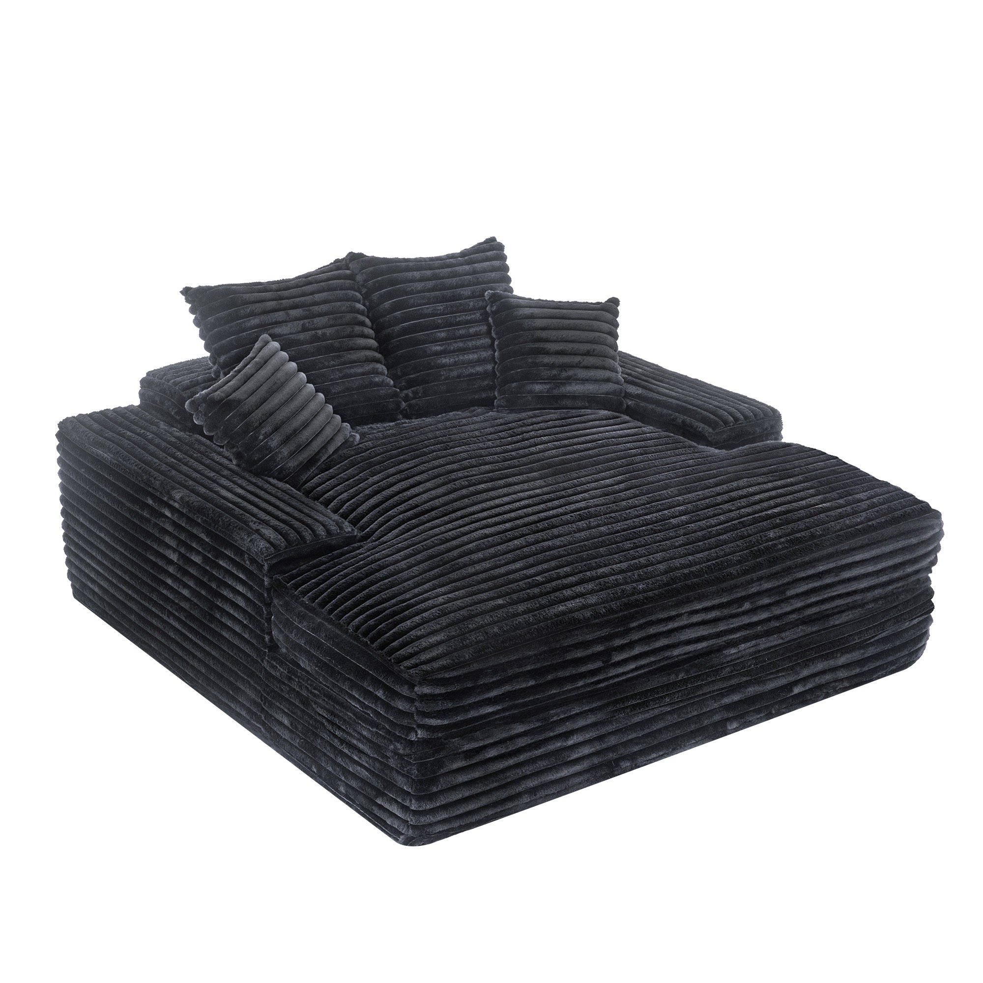 028DR-Oversized chaise Lounge chair, Upholstered Sleeper Sofa Bed with 4 Throw Pillows and Armrests, Corduroy Fabric Plush Lounge Chair Bed for Living Room, Apartment & Small Spaces, Black