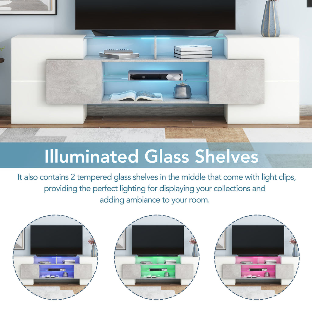 High gloss grey media console with LED accent lighting