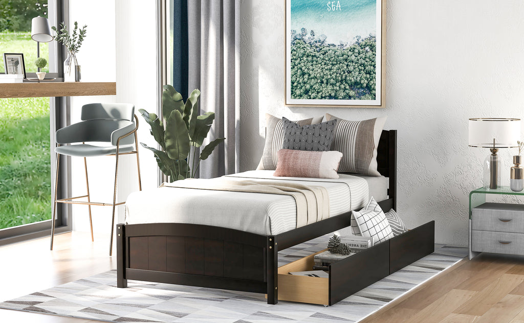 Espresso twin platform storage bed product dimensions overview