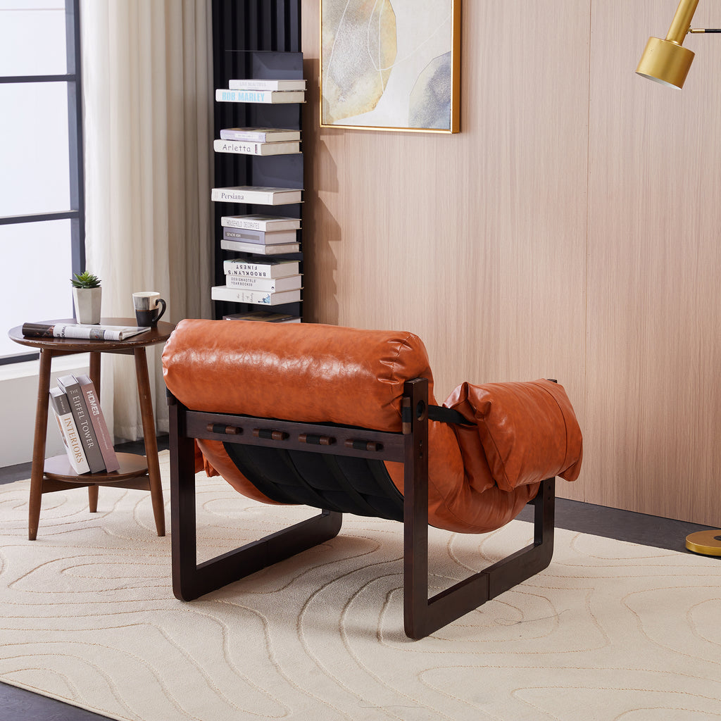 Orange lounge chair water-repellent leather surface detail