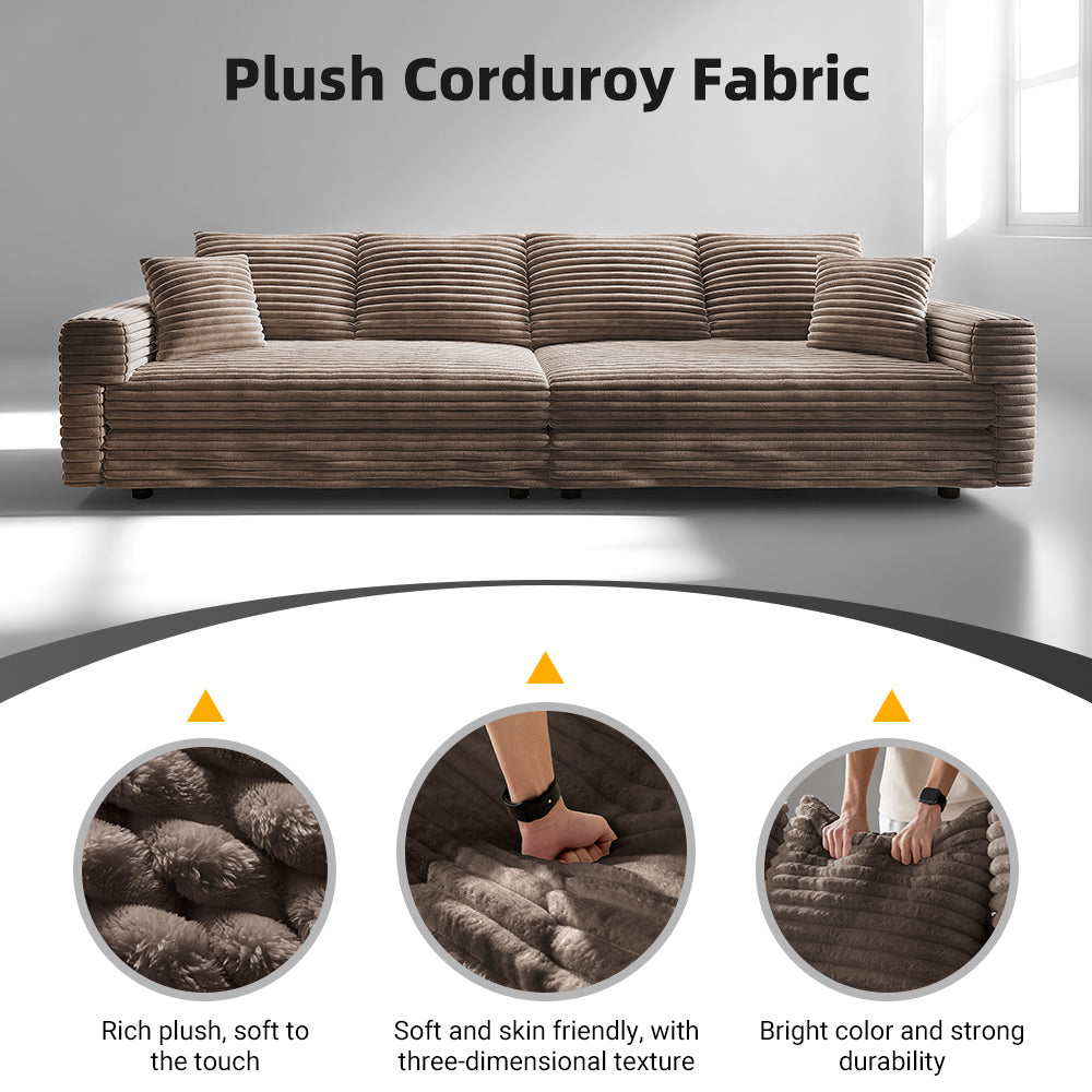 102.4 'Plush Corduroy 4-Seat Sofa,Modern Comfy Upholstered Sofa Cloud Couch,Deep Seat Couches with Soft Pillows and 3 Ottomans,Convertible Sofa Lounge Chair,Black(Old SKU:W1885S00287)