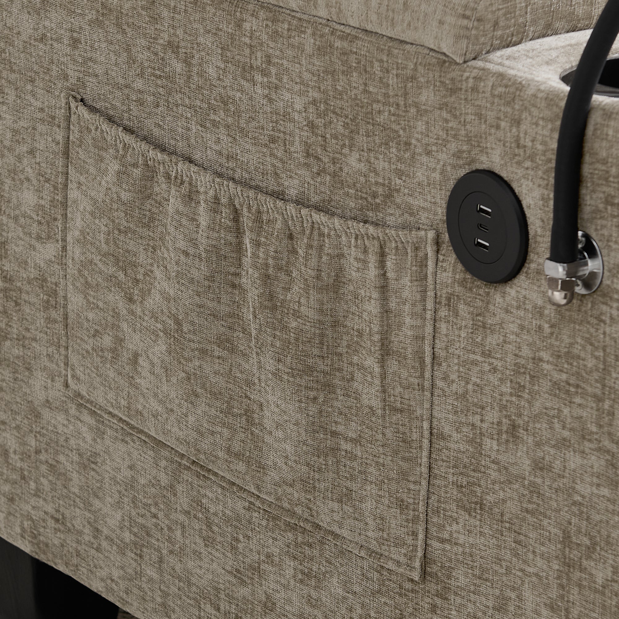 Brown recliner with matching storage ottoman — side profile
