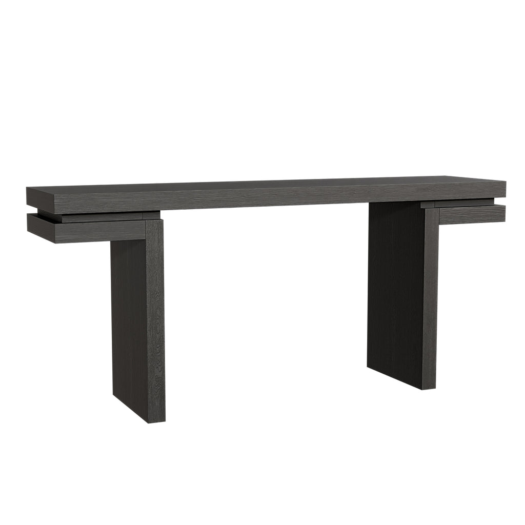 Extra-wide console table black finish top surface close-up