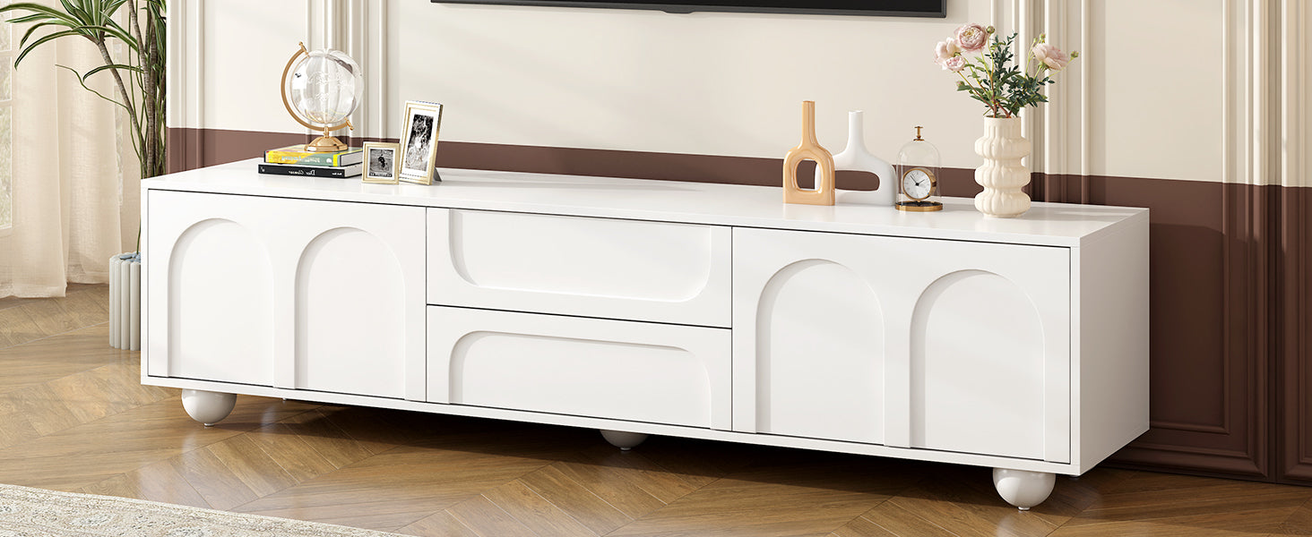 TV Stand with Arched Doors & 2 Drawers — for TVs Up to 75"