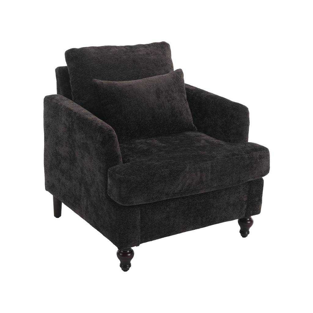 Black chenille tufted club chair — front view