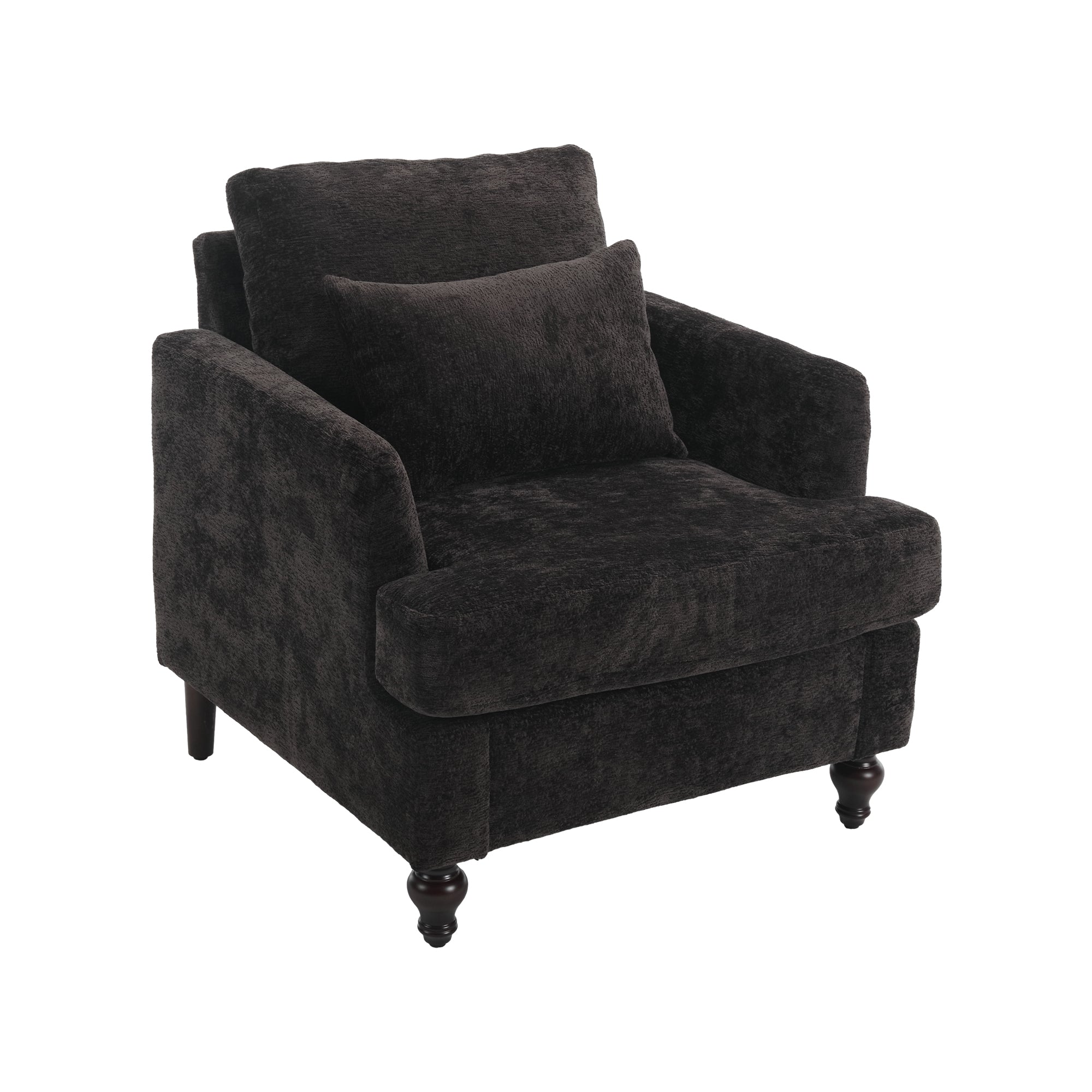 Black chenille tufted club chair — front view