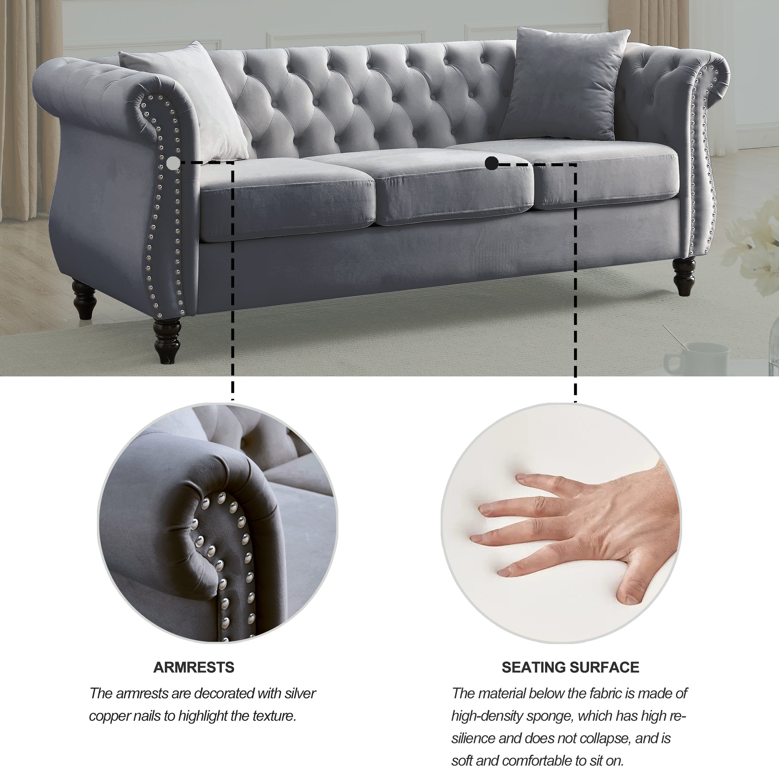Low tufted back Chesterfield sofa detail