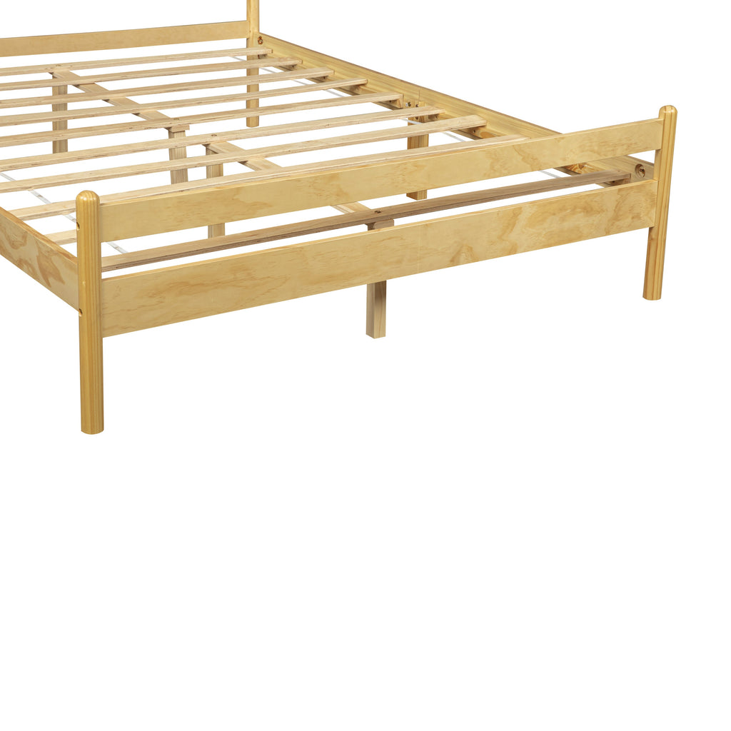 Traditional Style Queen Size Bed with Headboard and Footboard, Pinewood Bed with Strengthened Bed Frame ,Walnut