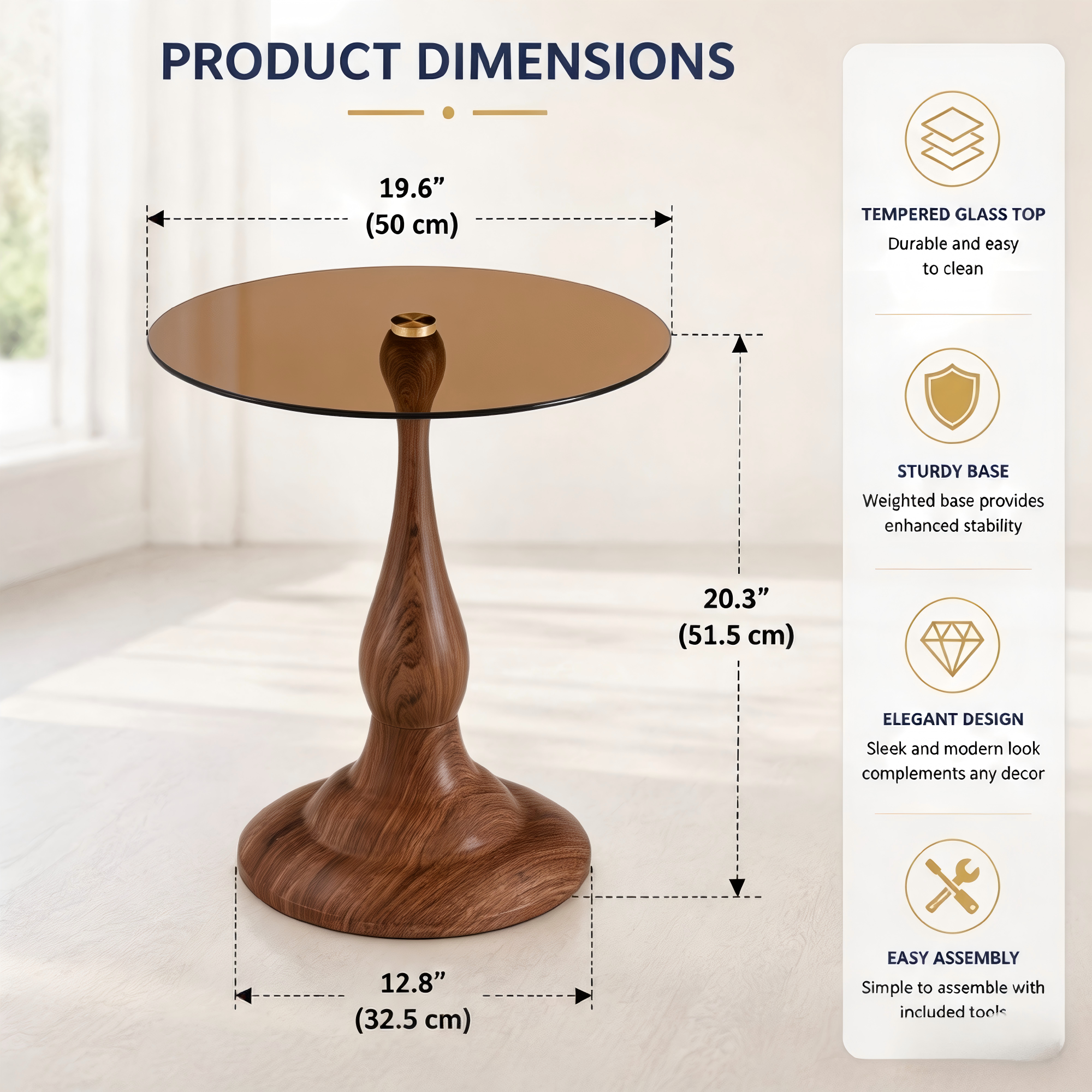 Walnut round side table living room corner accent placement