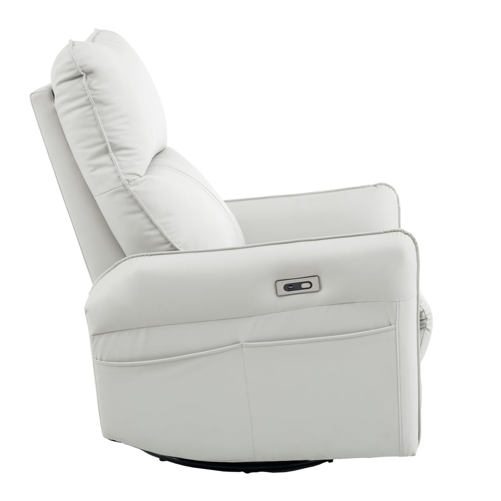 Contemporary swivel rocker recliner in living room