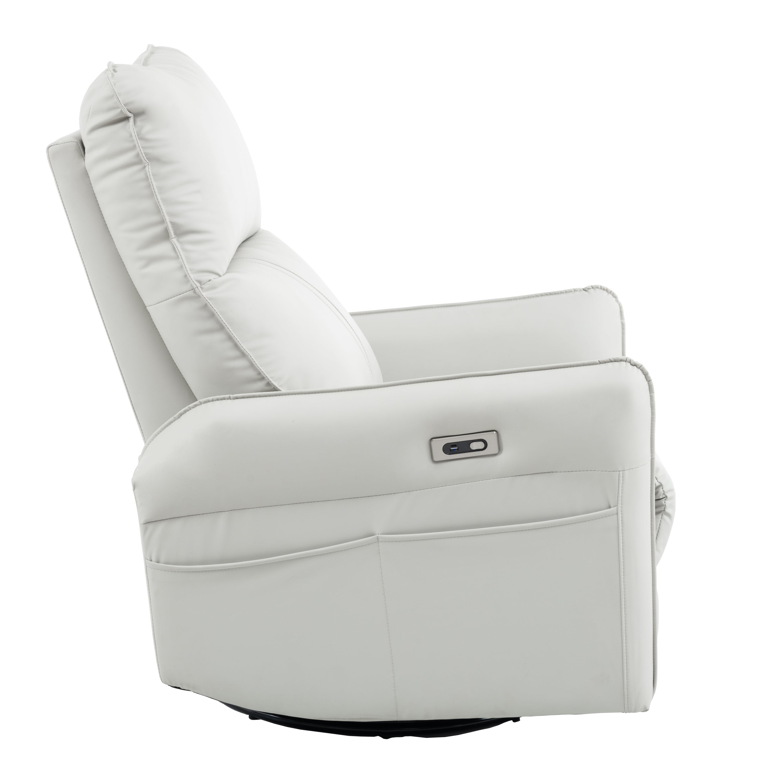 Contemporary swivel rocker recliner in living room