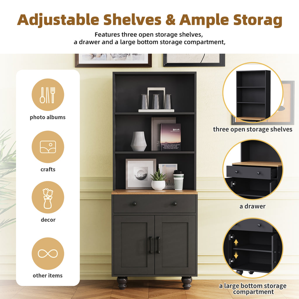 Tempered glass door cabinets on black farmhouse media console