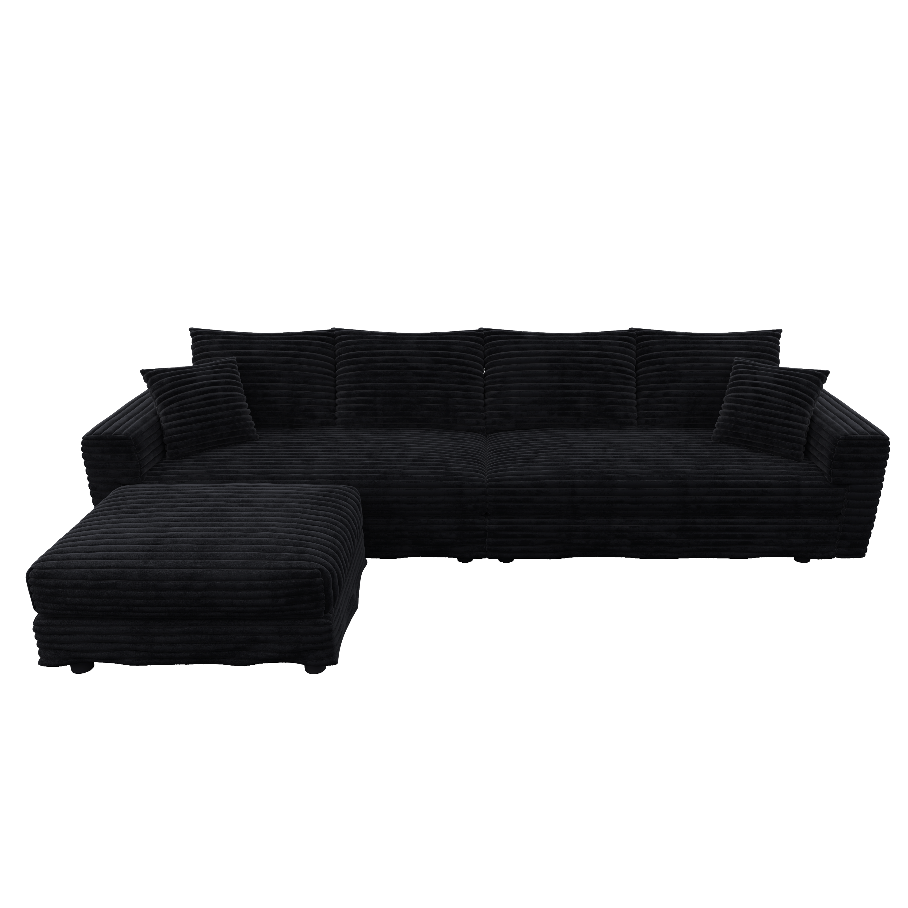 102.4 'Plush Corduroy 4-Seat Sofa,Modern Comfy Upholstered Sofa Cloud Couch,Deep Seat Couches with Soft Pillows and 3 Ottomans,Convertible Sofa Lounge Chair,Black(Old SKU:W1885S00287)