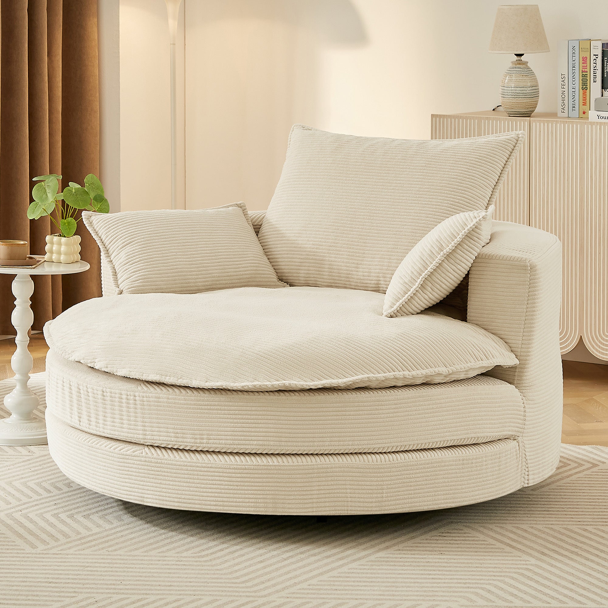 Deep seat barrel chair side profile