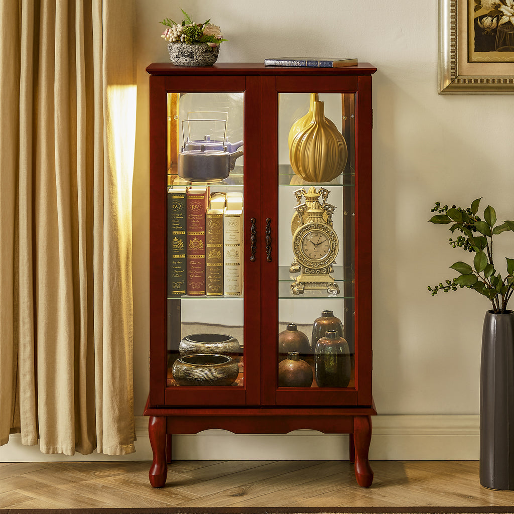 Lighted curio cabinet interior mirrored back panel illuminated