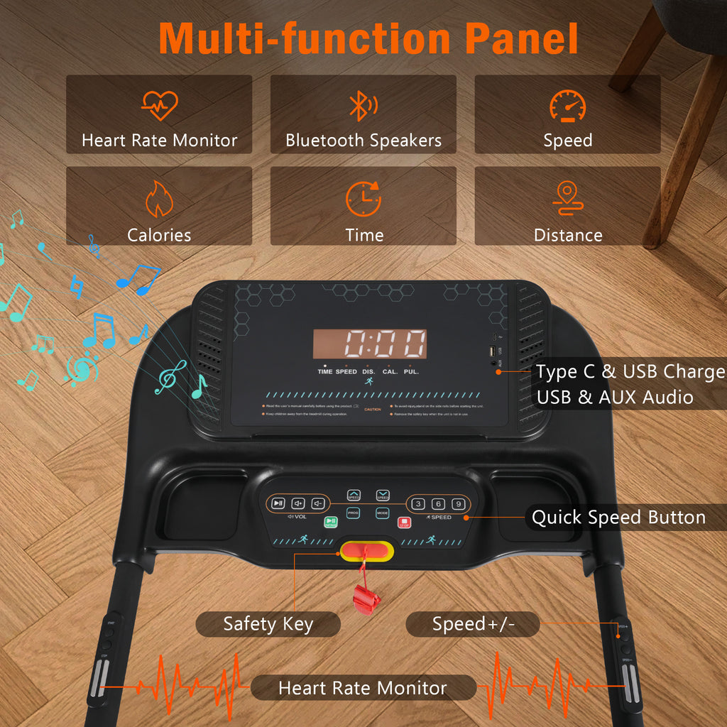 Bluetooth speaker and handheld heart rate sensors on console