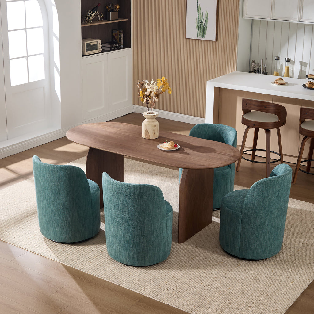 Set Of 1 Upholstered Kitchen & Dining Room Barrel Chair, Mid Century Modern Round Linen Dining Chair, 360 Degree Swivel Comfy Armless Accent Makeup Vanity Side Chair for Bedroom Living Room