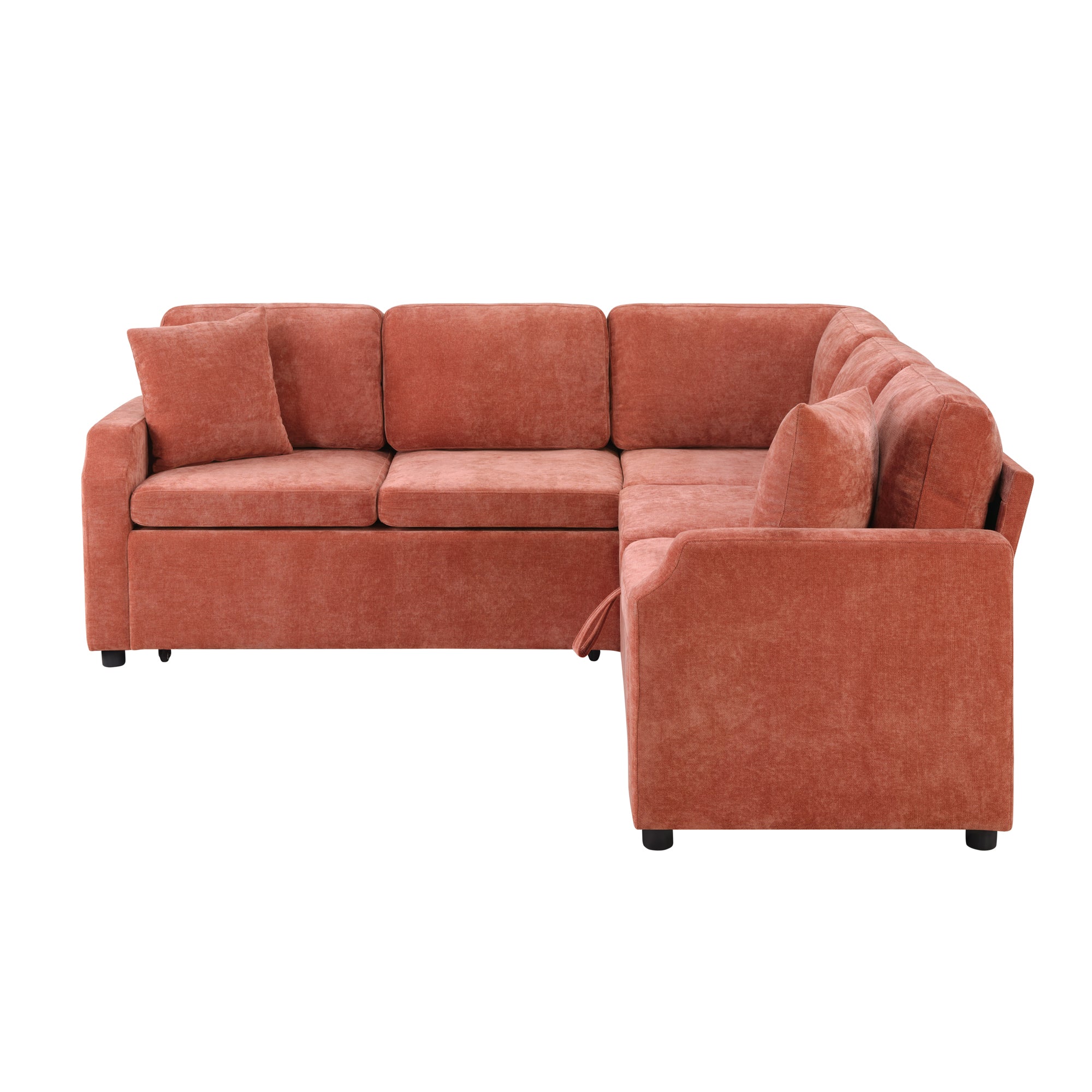 Upholstered L-shaped Sectional Sofa Bed with Sleeper and Hidden Storage, Orange Chenille, 81.9'