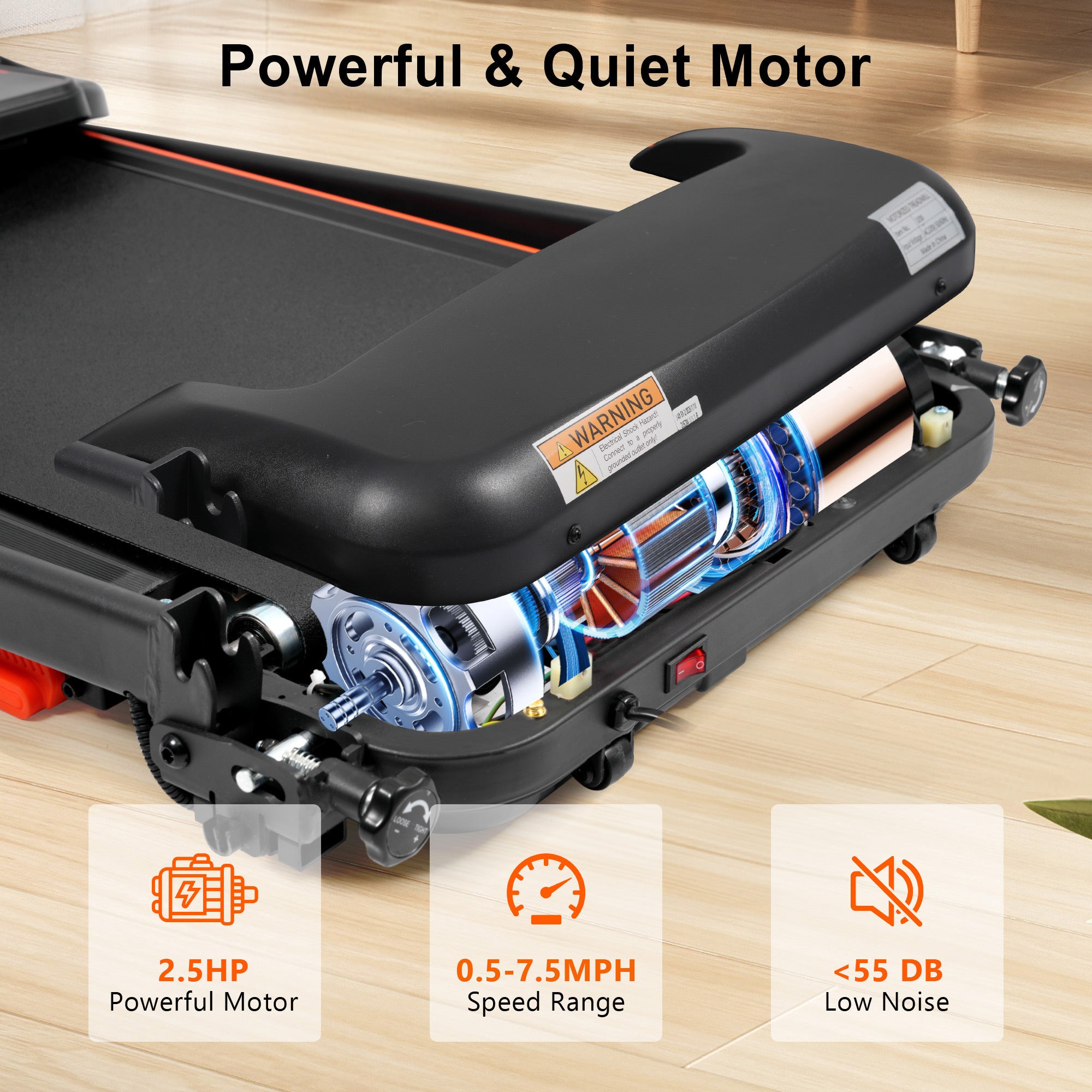 Treadmill console with USB charging port and LED display